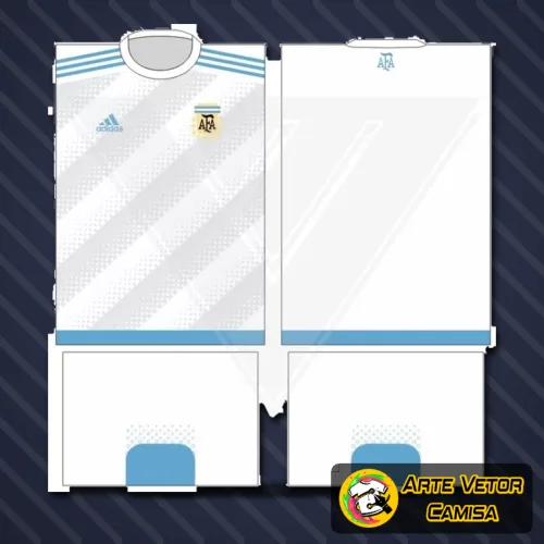Camisa com logo no peito e estampa grande nas costas em destaque, apresentando design exclusivo inspirado na Argentina com detalhes que remetem à paixão pelo futebol e cultura local.