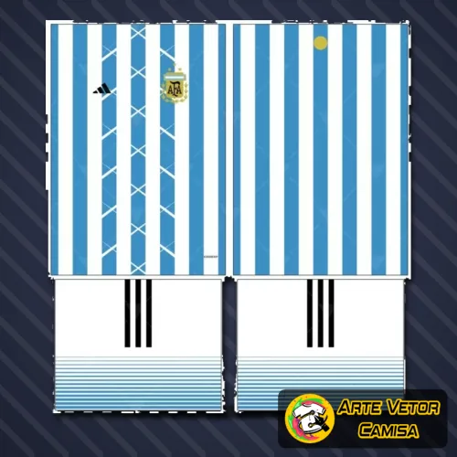 Camisa branca com logo no peito da Argentina e estampa grande nas costas destacando as cores azul e branca do país, com design clássico e detalhes marcantes que remetem à paixão pelo futebol.