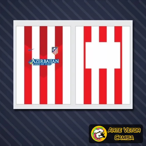 Foto da camisa Atlético de Madrid com logo no peito e estampa grande nas costas, destacando detalhes modernos e cores vibrantes que valorizam o design exclusivo 2024.