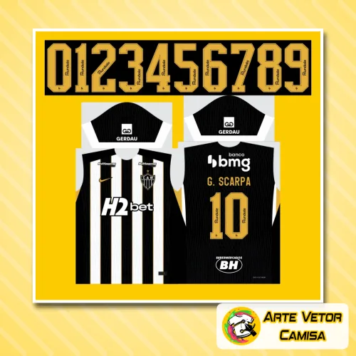 Camisa do Atlético Mineiro com logo no peito e estampa grande nas costas que destaca a identidade do time para 2026, em cores vibrantes e design moderno.