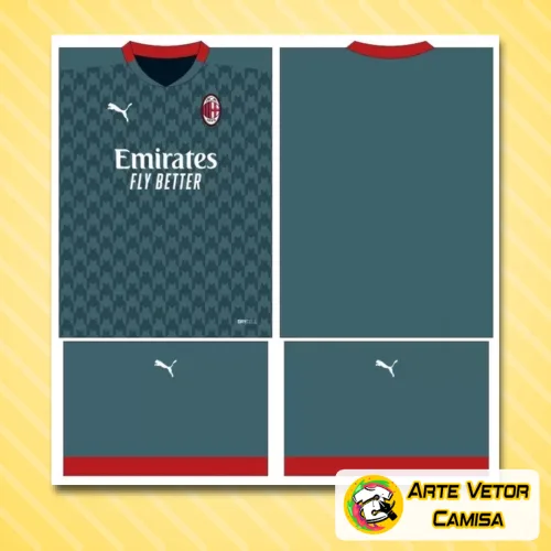 Camisa com o logo no peito destacado e uma estampa grande nas costas inspirada no AC Milan, mostrando detalhes modernos e design marcante para fãs do futebol e estilo urbano.