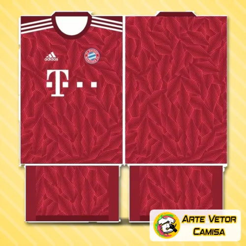 Camisa Bayern München com logo no peito bem destacado e estampa grande nas costas exibindo design arrojado e moderno, combinando tradição e inovação em cores vibrantes.