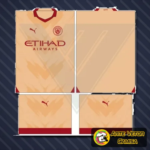 Camisa Manchester City com logo no peito em destaque e estampa grande nas costas que mostra detalhes modernos e vibrantes, ideal para fãs do clube que apreciam design exclusivo em roupas esportivas.