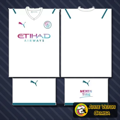 Camisa Manchester City com logo no peito e estampa grande nas costas em design moderno que destaca as cores tradicionais do time em máximo estilo e autenticidade.