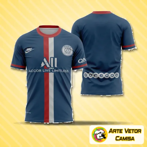 Camisa com logo no peito e estampa grande nas costas, destacando um design moderno e exclusivo em cores vibrantes.