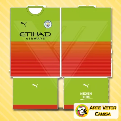 Camisa do Manchester City com logo no peito e estampa grande nas costas, apresentando design moderno e arrojado para os fãs comemorarem a temporada 2024 com estilo único e vibrante.