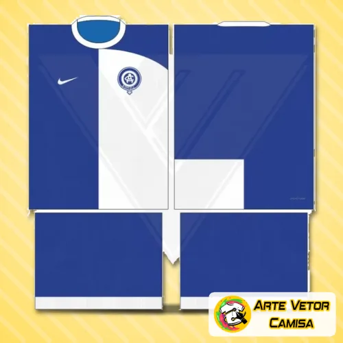 Imagem da camisa final com logo no peito bem visível e uma estampa grande nas costas que destaca o estilo Atlético de Madrid 2024 com cores vibrantes e design moderno.