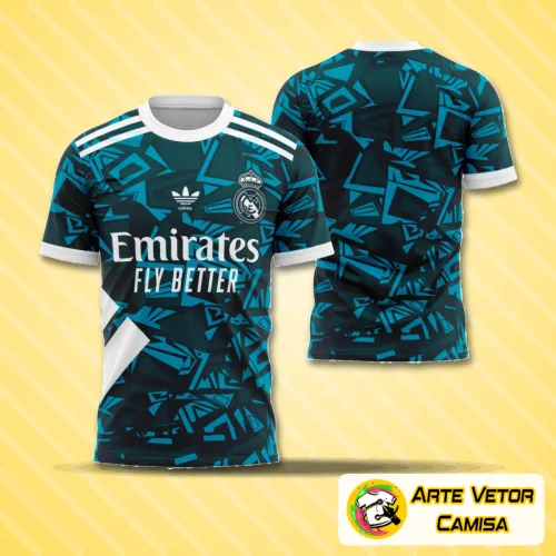 Camisa final com logo no peito e estampa grande nas costas que destaca detalhes vibrantes do Real Madrid em estilo moderno e cheio de atitude.