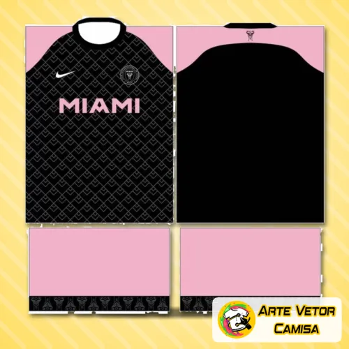 Camisa com logo no peito e estampa grande nas costas combinando modernidade e esporte, destacando o estilo único do Inter Miami em cores vibrantes e design marcante.