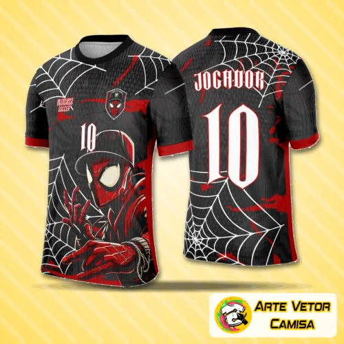 Camisa interclasse venom com arte do Homem-Aranha urbano em preto e vermelho e teias brancas em design impactante