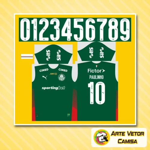 Camisa do Palmeiras com o logo no peito em destaque e estampa grande nas costas, com design oficial na cor verde com detalhes brancos que evidencia o estilo moderno e a identidade do time para a temporada 2026.