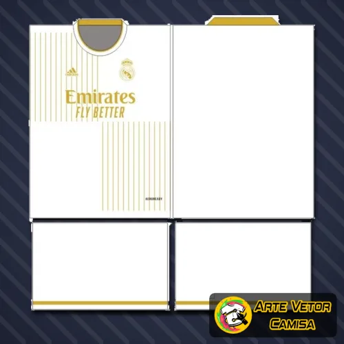 Camisa final do Real Madrid com logo no peito e estampa grande nas costas que destaca o design moderno e vibrante, perfeita para fãs que valorizam estilo e autenticidade nas roupas esportivas.