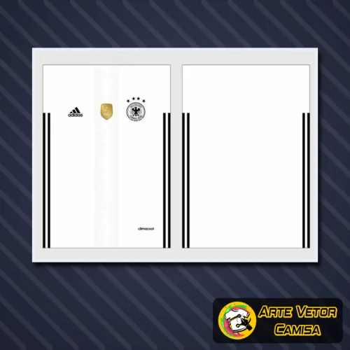 Camisa da seleção Alemanha com logo no peito e estampa grande nas costas em design tradicional, cores vibrantes e visual marcante e elegante.