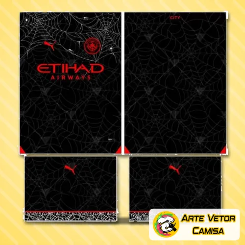 Camisa com logo no peito e estampa grande nas costas, exibindo design moderno e exclusivo inspirado no Manchester City, com detalhes vibrantes e atraentes que destacam o estilo único da peça.
