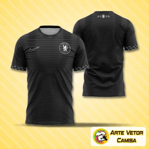 Camisa com logo no peito em destaque e estampa grande nas costas exibindo design moderno e marcante, acabamento impecável e cores vibrantes que representam o Chelsea 2023 de forma única e estilosa.