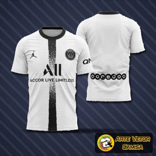 Camisa final com logo no peito visível e estampa grande nas costas, design moderno e cheio de estilo inspirado na identidade do PSG, ideal para fãs que buscam uma peça única e marcante.