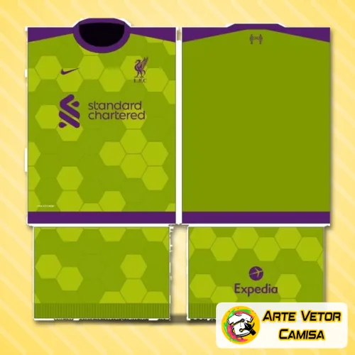 Camisa Liverpool com logo no peito destacado e estampa grande nas costas, exibindo design vibrante e cores emblemáticas do time inglês em composição moderna e atraente.