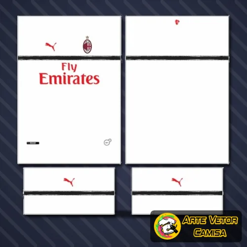 Camisa com logo no peito e estampa grande nas costas, desenhada com conceito moderno e cores vibrantes em homenagem ao AC Milan 2024.