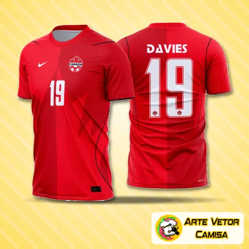 Camisa com logo no peito, apresenta uma estampa grande nas costas destacando o design oficial do Canadá para o período 2026-28, com cores vibrantes e estilo moderno que chama a atenção em qualquer ocasião.