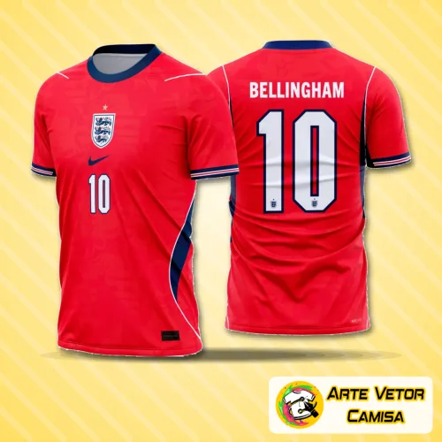 Camisa final com logo no peito e estampa grande nas costas, apresentando design exclusivo da seleção inglesa para uso reserva entre 2026 e 2028, em estilo moderno e atraente