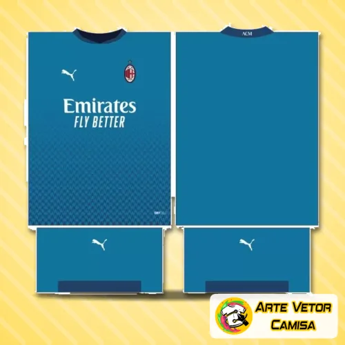 Imagem de uma camisa do AC Milan 2024 com logo no peito e estampa grande nas costas, destacando cores vibrantes e detalhes modernos que remetem ao estilo inovador do clube.