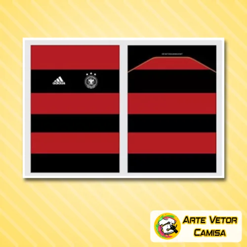 Camisa com logo no peito e estampa grande nas costas, exibindo as cores vibrantes da Alemanha, estilo moderno e nem um pouco clichê, perfeita para quem quer mostrar paixão pelo país com um toque diferenciado.
