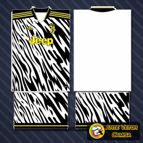 Foto da camisa Juventus destacando o logo no peito e uma estampa grande nas costas com detalhes que revelam toda a paixão pelo time.