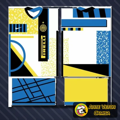 Camisa Inter de Milão 2024 com logo no peito e estampa grande nas costas, destacando cores vibrantes e design moderno que chama atenção em jogos e eventos esportivos.