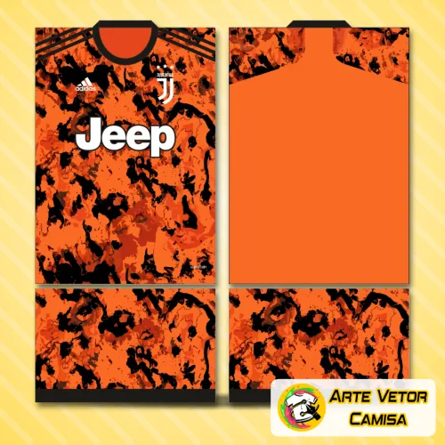 Camisa da Juventus com logo no peito e uma estampa grande nas costas, destacando o design alternativo da temporada 2020-2021 em cores vibrantes e estilo moderno.