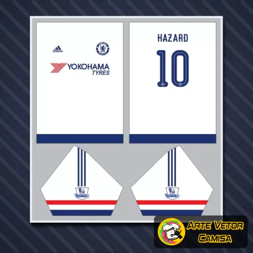 Camisa Chelsea com logo no peito e estampa grande nas costas, exibindo design moderno e único que destaca seu estilo com cores vibrantes e detalhes arrojados.