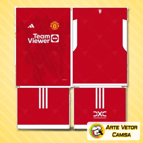Foto de camisa Manchester United 2024 com logo no peito e estampa grande nas costas em design moderno e detalhado, destacando as cores clássicas e visual impactante para torcedores apaixonados.