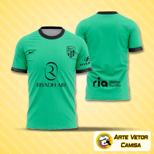 Camisa do Atlético de Madrid com logo no peito e estampa grande nas costas em design moderno e vibrante para temporada 2023-2024