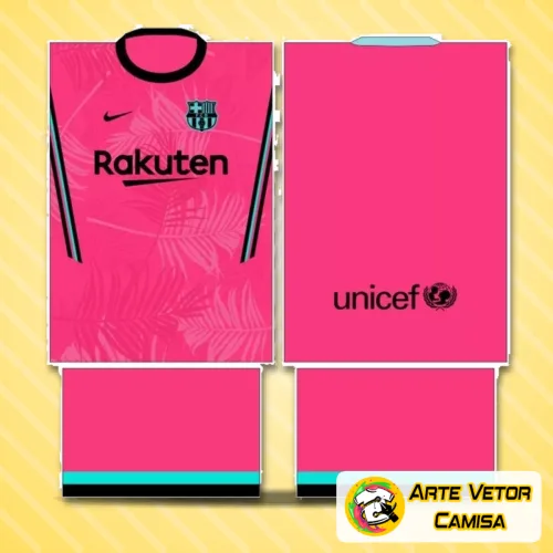 Camisa estilizada com logo no peito e estampa grande nas costas, em cores vibrantes remetendo à equipe Barcelona, destacando um design moderno e esportivo nas costas que chama atenção.