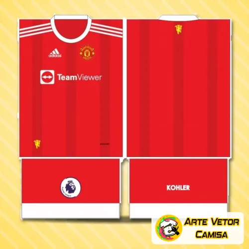 Camisa Manchester United 2024 com logo no peito em destaque e estampa grande nas costas que mostra design moderno e cheio de personalidade, perfeita para fãs do time.