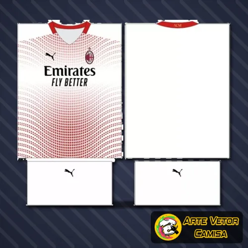 Camisa do AC Milan com logo no peito e estampa grande nas costas, destacando um design moderno e arrojado para 2024, com cores vibrantes e detalhes sofisticados que reforçam a identidade do time.