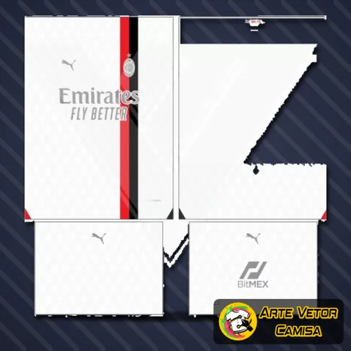 Camisa com logo no peito do AC Milan e estampa grande nas costas, exibindo design inovador e moderno perfeito para fãs do clube para representar a paixão pelo futebol com estilo marcante.