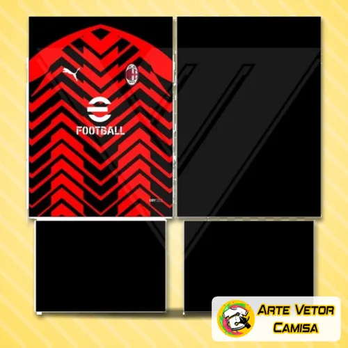 Camisa com o logo no peito do AC Milan em destaque e uma estampa grande nas costas com design moderno e elegante que valoriza as cores tradicionais do time, perfeita para apaixonados pelo clube.