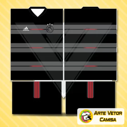Camisa com logo no peito e estampa grande nas costas, destacando design clássico e vibrante inspirado no Ajax, ideal para fãs que valorizam estilo e tradição no visual.