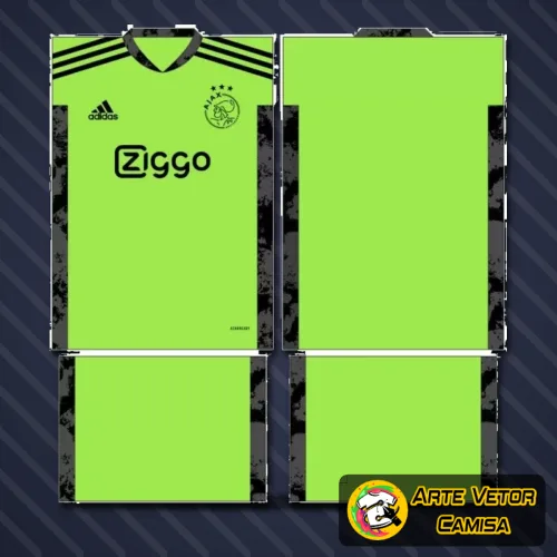 Camisa Ajax com logo no peito e estampa grande nas costas, exibindo design clássico em cores vibrantes que destacam a identidade e estilo do time.