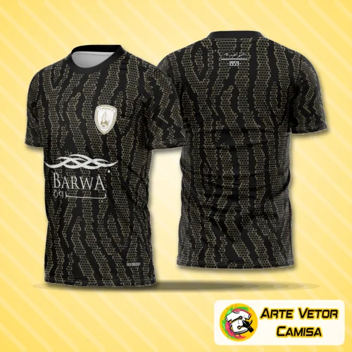 Camisa Al-Wakrah SC com logo no peito em destaque e estampa grande nas costas, apresentando design moderno e cores vibrantes que ressaltam a identidade do clube para a temporada 2025-2026.
