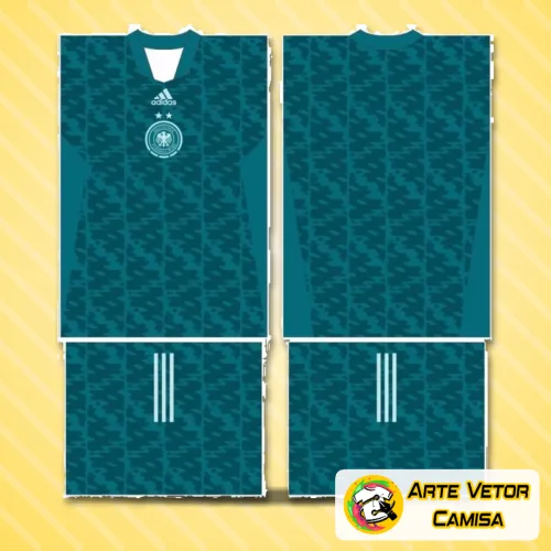 Imagem da camisa Alemanha com logo no peito e estampa grande nas costas, transmitindo um visual autêntico e cheio de personalidade para fãs de futebol.