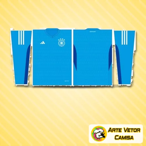 Camisa esportiva com logo no peito e estampa grande nas costas, destacando as cores e símbolos da Alemanha em design moderno e vibrante ideal para fãs e torcedores apaixonados pelo futebol alemão.