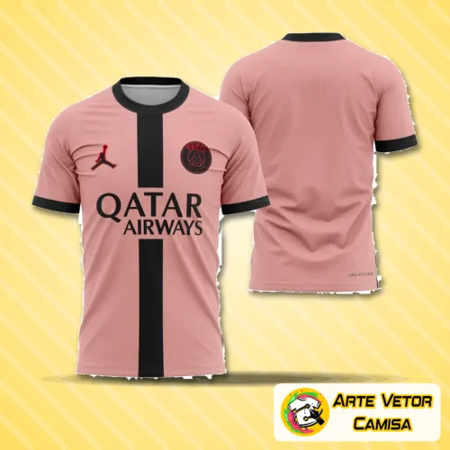 Camisa do PSG com logo no peito e estampa grande nas costas, apresentando um design moderno e diferenciado para os fãs do clube na temporada 2024-2025.