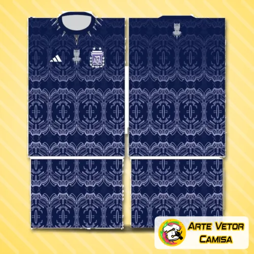 Camisa com logo no peito em destaque e estampa grande nas costas com design inspirado na Argentina, apresentando cores e elementos que remetem à cultura e identidade do país em uma peça estilosa e marcante.