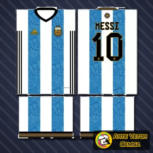 Camisa Argentina com logo no peito e estampa grande nas costas exibindo design moderno e elegante com cores tradicionais do time, perfeita para torcer com estilo e autenticidade.