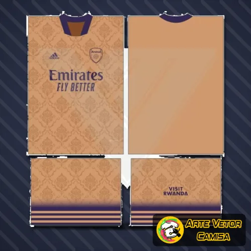 Camisa com logo no peito e estampa grande nas costas destacando o estilo icônico do Arsenal em cores vibrantes e design moderno, ideal para fãs que querem mostrar sua paixão pelo time com elegância e personalidade.