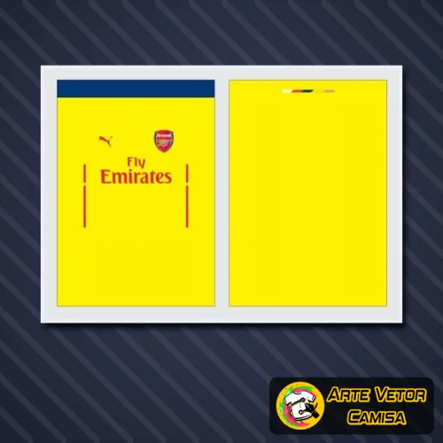 Camisa com logo no peito e estampa grande nas costas em destaque com design inspirado no Arsenal, destacando detalhes modernos e clássicos do uniforme emblemático do time.