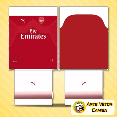 Foto da camisa Arsenal com logo no peito em destaque e estampa grande nas costas exibindo design moderno e sofisticado, ideal para torcedores que valorizam estilo e identidade com o time.