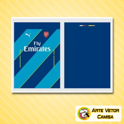 Camisa com logo no peito e estampa grande nas costas, remetendo ao estilo clássico do Arsenal, com detalhes em vermelho e branco que destacam a identidade do time de forma vibrante.