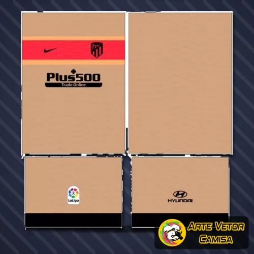 Imagem da camisa Atlético de Madrid com logo no peito e estampa grande nas costas, destacando design moderno e cores vibrantes características do clube espanhol em 2024